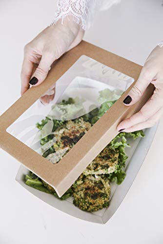 Kray Box with Window Lid (Case of 250), PacknWood - Brown Recyclable To Go Food Containers (24 oz, 5.5" x 5.5" x 2") 210KRAYB155