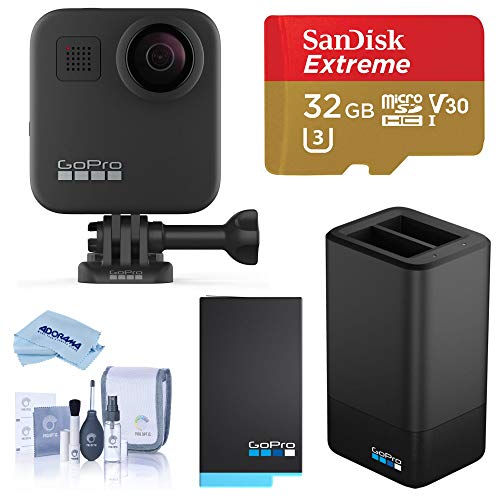 GoPro MAX Waterproof 360 Camera w/ Touch Screen, 5.6K30 UHD Video 16.6MP Photos Bundle