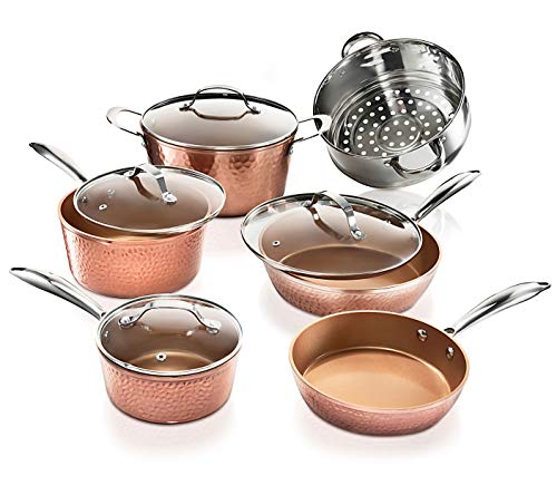 Gotham Steel 10 Piece Hammered Nonstick Copper Cookware Set