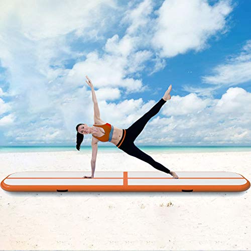 Happybuy 10ft 13ft 16ft 20ft 23ft 26ft 30ft Air Track 4 inches Airtrack Inflatable Air Track Tumbling Mat for Gymnastics Martial Arts Cheerleading Tumble Track without Pump Orange 10ft 20x4in