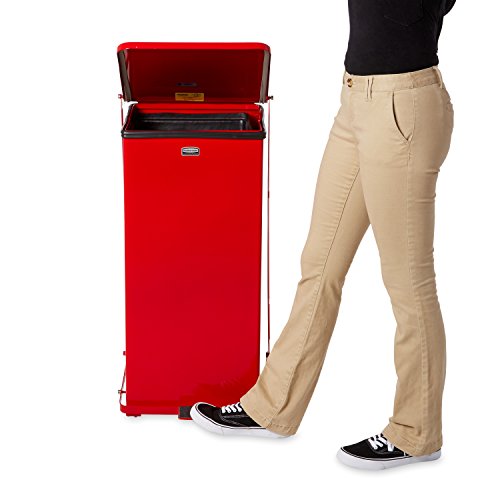 Rubbermaid Commercial Defenders Front Step-On Trash Can with Plastic Liner, 24 Gallon, Red, FGST24EPLRD
