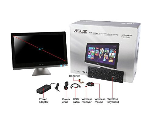 New ASUS ET2702IGTH AIO Desktop, 27" Touchscreen IPS WQHD 2560 x 1440 Display, Intel Quad-Core i7-4770S 3.1GHz, 8GB RAM, 2TB 7200RPM HDD, AMD 8890A Dedicated Graphics, DVD, WiFi, Bluetooth, Windows 10