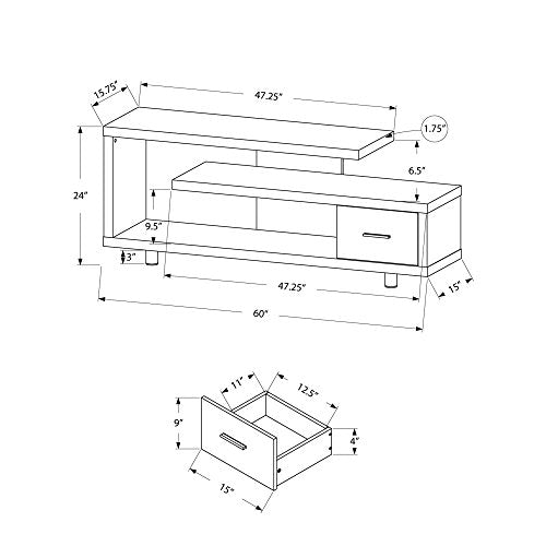Monarch Specialties White with 1 Drawer TV Stand, 60"
