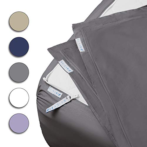 QuickZip Fitted Sheet - Includes 1 Fitted Sheet Base & 2 Zip-On Sheets - Easy to Change, Fold & Wash - Soft Sateen 400 TC Cotton Fitted Sheets - 11” Deep Pockets Full Size Sheets - Slate Gray
