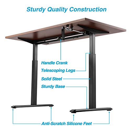 AVLT Handle Crank System Standing Desk Frame 48.4in Height Adjustable Desk Legs Smooth Crank Action Black