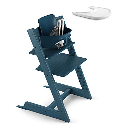 Stokke 2019 Tripp Trapp Midnight Blue High Chair & White Tray Bundle