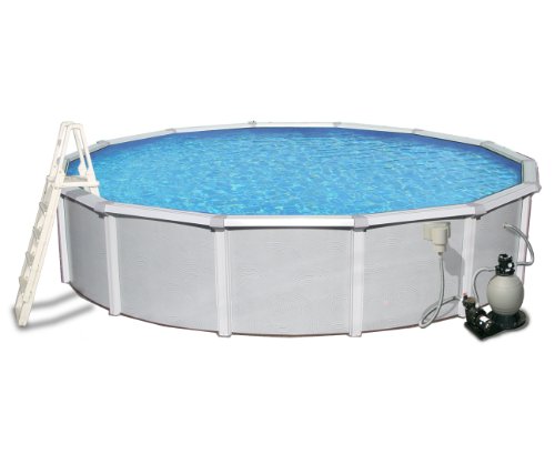 Blue Wave Samoan 27-ft Round 52-in Deep 8-in Top Rail Metal Wall Swimming Pool Package