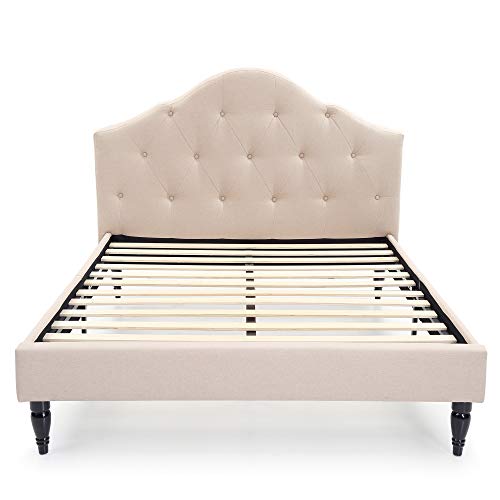 Classic Brands Winterhaven Upholstered Platform Bed | Headboard and Metal Frame with Wood Slat Support, Full, Linen