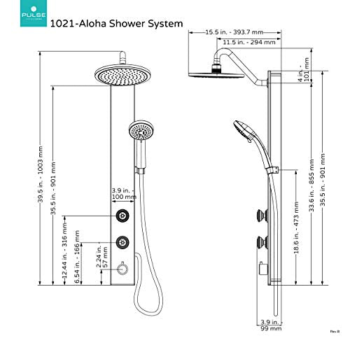 PULSE ShowerSpas 1021-SSB Aloha System with 8" Rain Showerhead, 2 Pulsating Body Spray Jets and Hand Shower, Brushed Stainless Steel with Chrome Fixtures