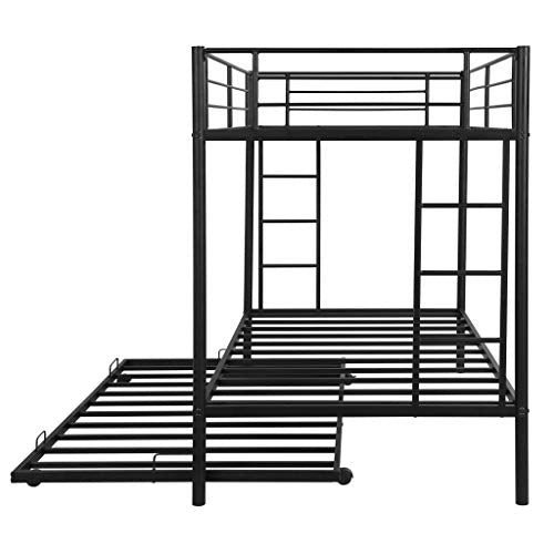 Metal Twin Over Twin Bunk Beds with Trundle Bed Twin Bunk Beds for Kids No Box Spring Required (Black (Twin Bunk with Trundle))
