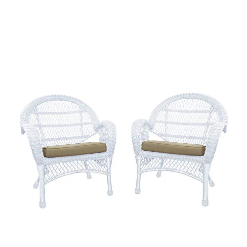 Jeco Wicker Chair with Tan Cushion, Set of 2, White/W00209-