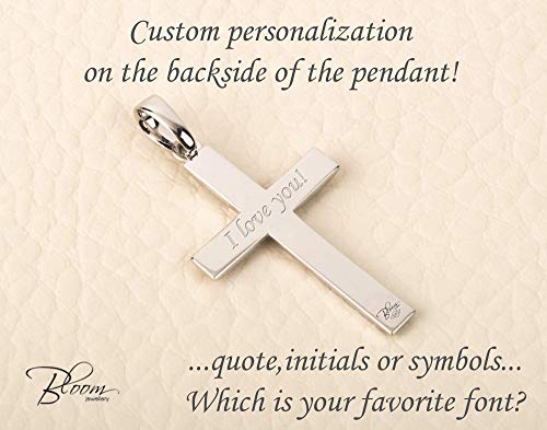 14K White Gold Cross for Men 40 mm. Personalized Pendant