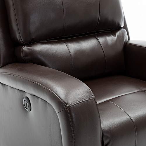 Bonzy Home Power Recliner Chair Air Leather Overstuffed Electric Faux Leather Recliner with USB Charge Port Dark Brown