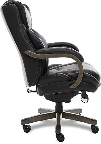 LaZBoy Big & Tall Executive Office Comfort Core Cushions, Ergonomic High-Back Chair with Solid Wood Arms, Bonded Leather, Black