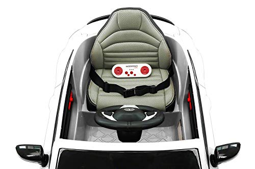 Moderno Kids Mercedes C63S 12V Power Children Ride-On Car with R/C Parental Remote + EVA Foam Rubber Wheels + Leather Seat + MP3 USB Music Player + LED Lights (White)