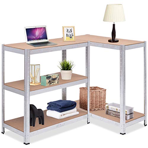 2 Pieces Shelving Rack Storage Shelf Steel Garage Utility Rack 5-Shelf Adjustable Shelves Heavy Duty Display Stand for Books