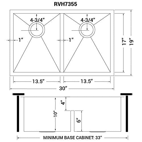 Ruvati 30-inch Low-Divide Undermount Tight Radius 50/50 Double Bowl 16 Gauge Stainless Steel Kitchen Sink - RVH7355