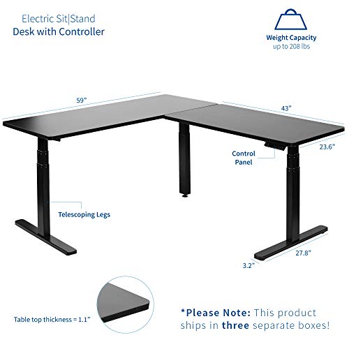 VIVO Electric 67 x 60 inch Corner Stand Up Desk | Black Table Top, Black Frame, Height Adjustable L-Shaped Standing Workstation (DESK-KIT-3E6B)