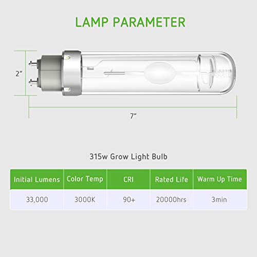 VIVOSUN 315W Ceramic Metal Halide CMH/CDM Grow Light Kit, ETL Listed, High-Reflectivity Vega Aluminum Hood, 120/240V Ballast, Full-Spectrum CMH Hydroponic Grow Light and Suspension System