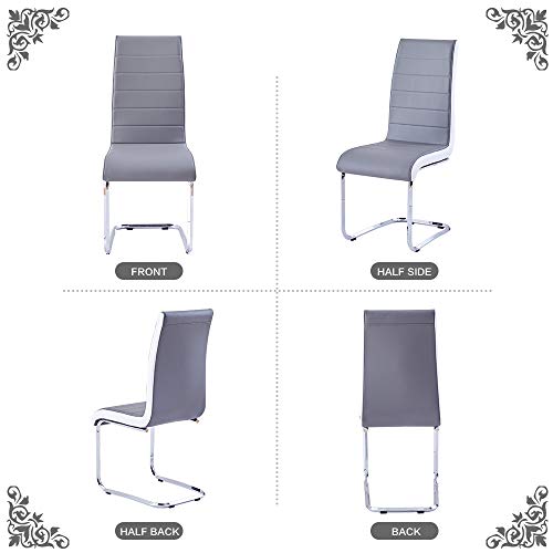Modern Dining Chairs Set of 6, White Black Side Dining Room Chairs, Kitchen Chairs with Faux Leather Padded Seat High Back and Sturdy Chrome Legs, Chairs for Dining Room,Kitchen, Living Room