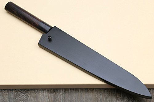 Yoshihiro Mizu Yaki Aogami Super Blue High Carbon Steel Kurouchi Gyuto Chef’s Knife (9.5'' (240mm) & Saya, D-Shape Rosewood Handle)
