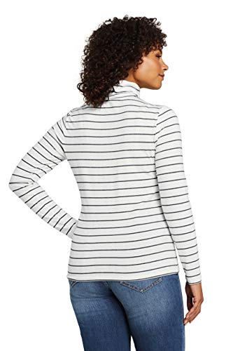 Lands' End Women LWCM Shaped Turtleneck Ivory/Charcoal Heather Stripe Plus 2X