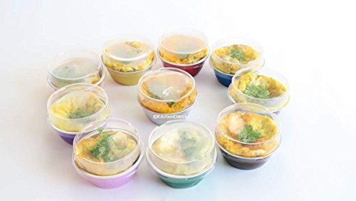 KitchenDance Disposable Aluminum Colored Baking Cups- Creme Brulee cups- Dessert Cups- 4 oz. Size with Lids (2000, Gold w/Stackable Lid)