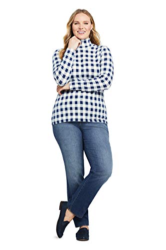 Lands' End Women LWCM Shaped Turtleneck Deep Sea Gingham Plus 2X