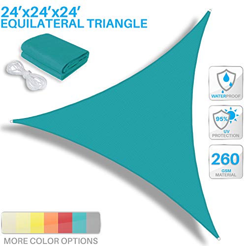 Patio Paradise 24' x 24' x 24' Waterproof Sun Shade Sail-Turquoise Green Equilateral Trangle UV Block Durable Awning Canopy Outdoor Garden Backyard Available