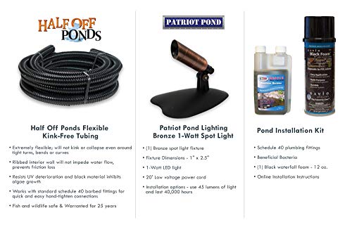 HALF OFF PONDS - MDP0 - PondBuilder Crystal 4000 Pond Kit with 7" Skimmer, 20" Waterfall, 4,000 GPH Pump, 20 Foot x 25 Foot EPDM Liner