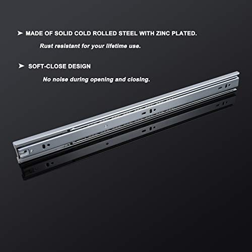10 Pairs 20 inch Soft Close 3 Folds Full Extension Drawer Slides, Ball Bearing Side Mount Drawer Slides; Zinc Plated-Cold Rolled Steel