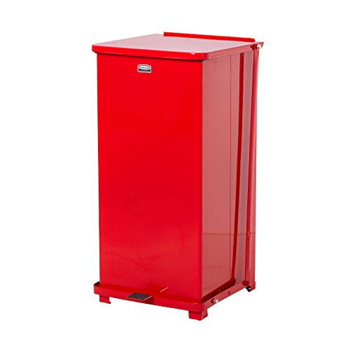 Rubbermaid Commercial Defenders Front Step-On Trash Can with Plastic Liner, 24 Gallon, Red, FGST24EPLRD