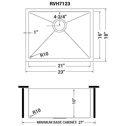 Ruvati 23-inch Undermount 16 Gauge Tight Radius Stainless Steel Kitchen Sink Single Bowl - RVH7123