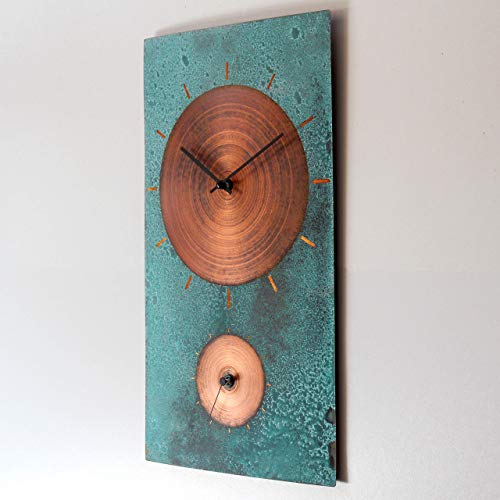 19-inch Turquoise Copper Wall Clock - Rustic Farmhouse Art Decor 7th Anniversary Gift - for Home Kitchen Living Room