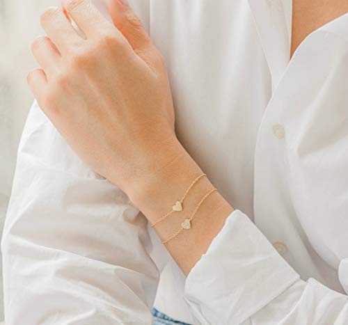 14k Yellow Gold Heart Bracelet, Zoe Lev Jewelry, 14k Solid Gold
