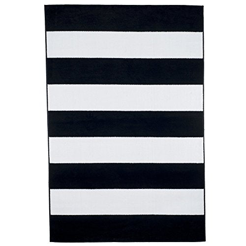 Lavish Home, Black/White Breton Stripe Area Rug, 8' by 10', 8' x 10'
