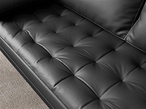 Container Furniture Direct Orion Mid Century Modern PU Leather Upholstered Living Room Loveseat with Bolster Pillows, 69.68" Black