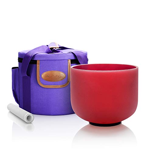 TOPFUND Red C Note Crystal Singing Bowl Root Chakra 14 inch with Crystal Singing Bowl Mallet and O-ring