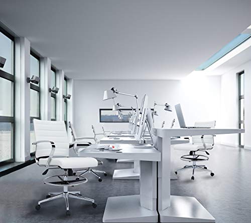 2xhome - Modern Adjustable Designer Ergonomic Office Drafting Chair Office with Arms Ribbed Computer (White)
