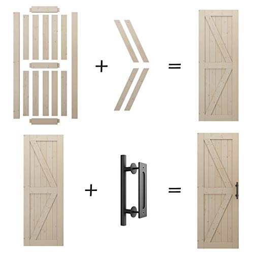 LD Build 30in x 84in Sliding Barn Wood Interior Door Slab with Barn Door Handle and Floor Guide, Solid Nature Wood, DIY Unfinished Panel, Environmental, Easy Installation, K-Frame (Fit 5FT Track)