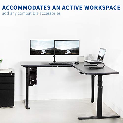 VIVO Electric 67 x 60 inch Corner Stand Up Desk | Black Table Top, Black Frame, Height Adjustable L-Shaped Standing Workstation (DESK-KIT-3E6B)