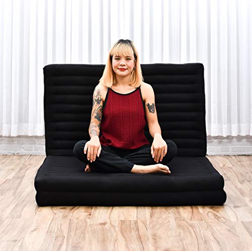 Leewadee Large Foldable Thai Mattress, 82x46x3 inches, Guest Bed Tri-Fold Yoga Floor Mat Thai Massage Pad TV Floor Seat with Backrest Game Chair Eco-Friendly Organic and Natural, Kapok, Anthracite