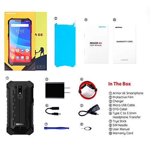 Cell Phone Unlocked Ulefone Armor 6E IP68 Waterproof Smartphone Android 4GB 64GB 6.2in 5000mAh Dual Camera Global 4G Fingerprint Face Unlocked