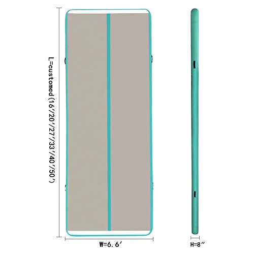 EZ GLAM Inflatable Gym Mat Home Air Floor Inflatable Tumbling Mat for Gymnastics Inflatable Air Track (23ftLx 6.6ftW x 8inH, Grey/Green)