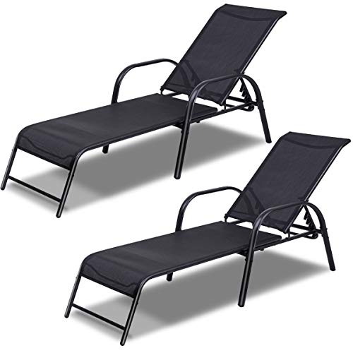 Giantex 2 Pcs Outdoor Patio Chaise, Adjustable Lounge Chairs Patio Furniture Backyard Lawn Sling Chaise Adjustable Back