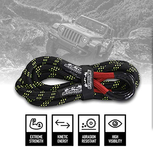 Offroading Gear 20'x 1-1/4" Kinetic Recovery & Tow Rope, Black (52,300 lbs), Better Than Snatch Straps