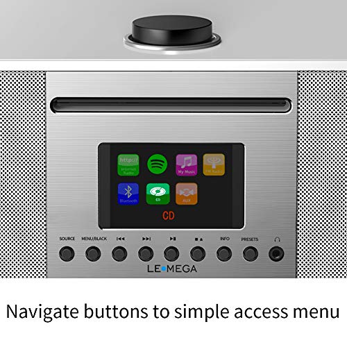 LEMEGA All-in-One 35W Stereo Speaker W/ Internet FM Digital Radio CD Player Bluetooth Built-in Subwoofer USB Aux & TFT Colour Display