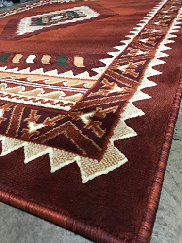 Kingdom Southwest Native American Area Rug Rust Terra Cotta Burgundy Green Beige Design D143 (8 Feet X 10 Feet)