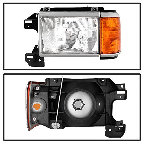 ACANII - For 1987-1991 Ford Bronco F150 F250 Truck Headlights Chrome Trim Headlamps Pair Set Driver + Passenger Side