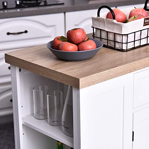 HOMCOM Fluted-Style Wooden Kitchen Island Storage Cabinet with Drawer, Open Shelving, and Interior Shelving, White
